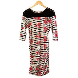 Brandy Blu Maternity Floral Dress Sz S Soft Stretchy Fitted 3/4 Sleeve USA Made